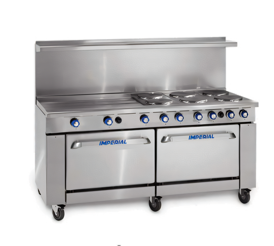 Product image #1 for Imperial Pro Series 72-Inch Electric Restaurant Range with 12 Round Hotplates and 2 Convection Ovens