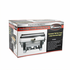 Thumbnail image #2 for Winco Dallas C-5080 8 Qt Full-Size Rectangular Roll-Top Chafer, Stainless Steel, Mirror Finish with Gold Accents, Canned Heat