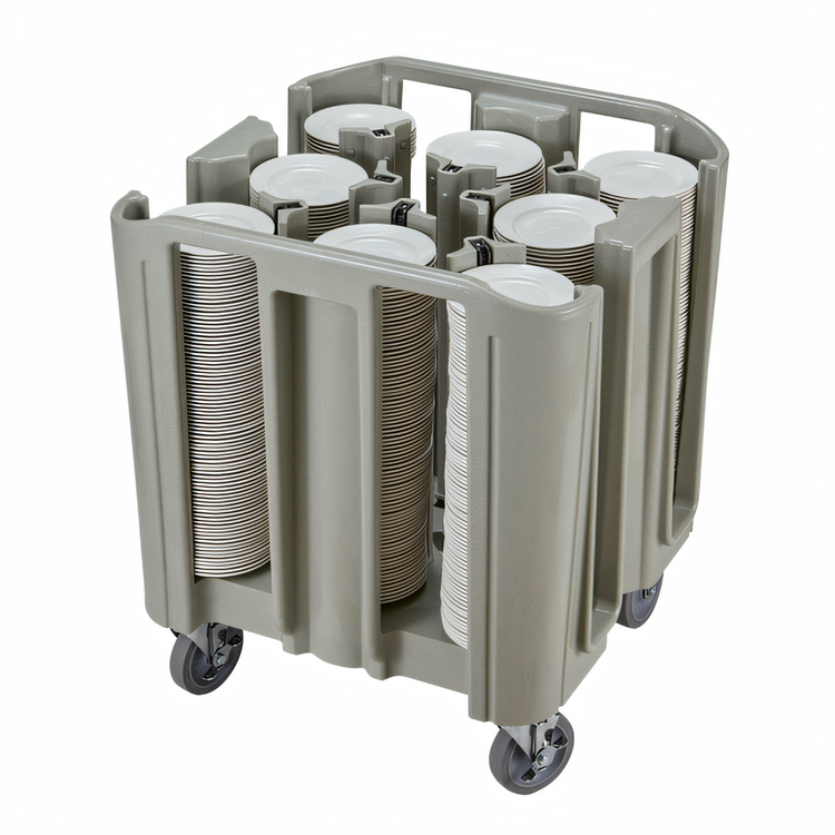 Product image #2 for Cambro S-Series Compact Adjustable 8-Tower Dish Caddy Dolly, Speckled Gray