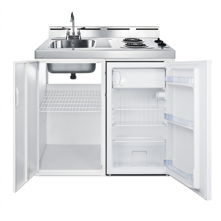 Product image #2 for Summit Commercial 39-Inch All-In-One Kitchenette with Stainless Steel Top, Sink & Faucet, 2-Burner Electric Coil Cooktop, Refrigerator-Freezer, and Storage Cabinet
