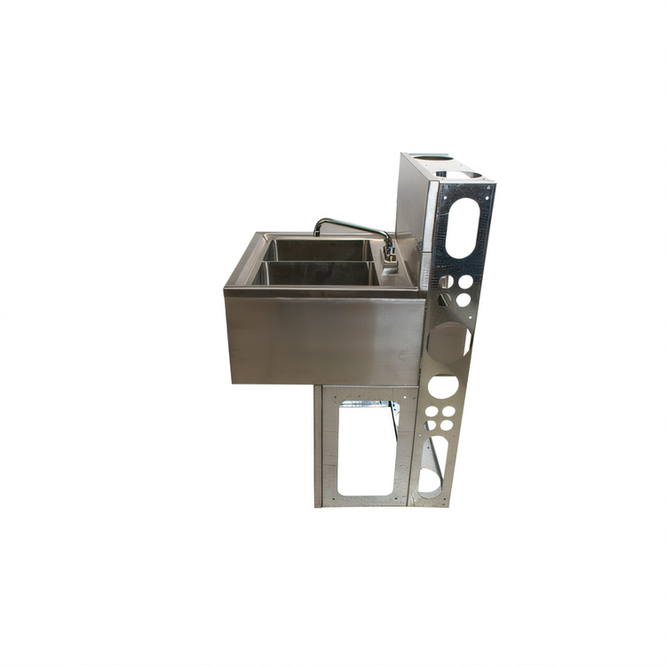 Product image #2 for BK Resources 48-Inch Three-Compartment Underbar Slimline Sink with Right Drainboard, Faucet, and 4-1/2-Inch Backsplash