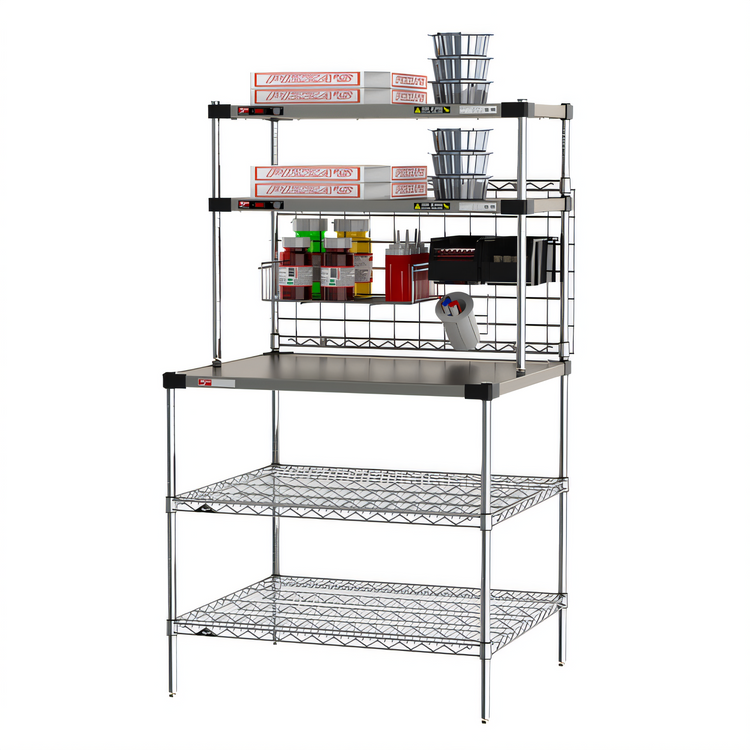 Product image #2 for 304 Stainless Steel Countertop Prep Workstation with Overhead Heated Shelves, 36 x 30.75 Inches, 120V
