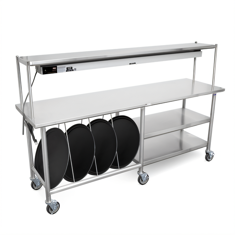 Product image #2 for John Boos 84-Inch x 24-Inch Stainless Steel Expediting Work Table with Overshelf and Mounted Infrared Food Warmer