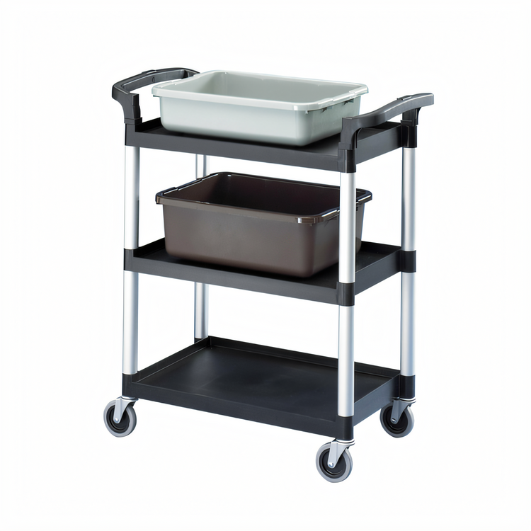 Product image #2 for Cambro Small KD Service Cart, 3-Shelf, Black, 300 lb Capacity