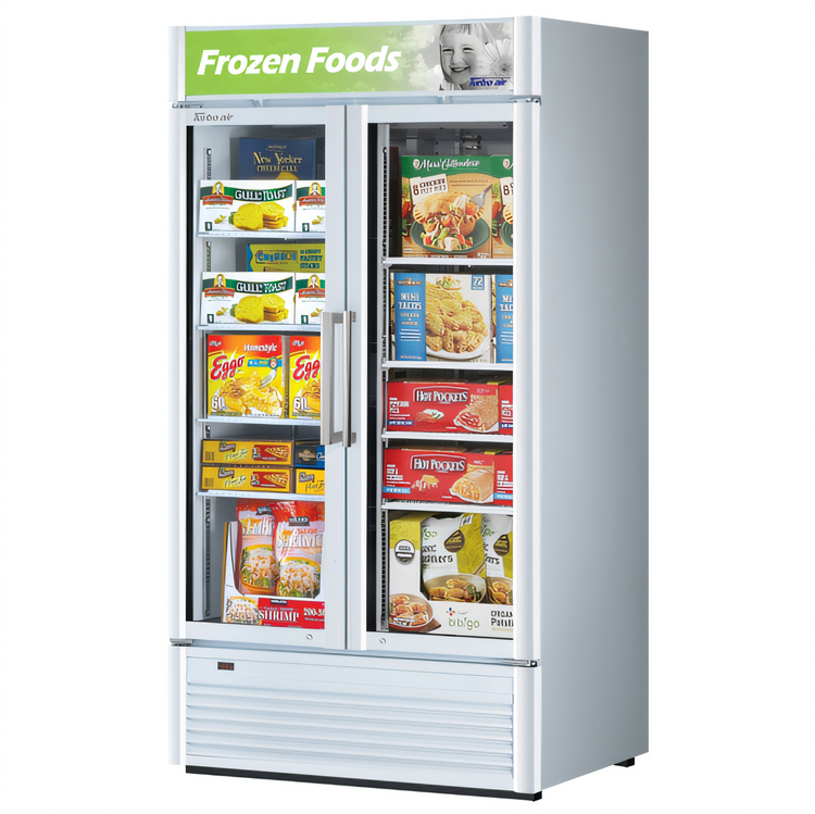 Product image #2 for Turbo Air Super Deluxe Two-Section Self-Contained Glass Door Merchandiser Freezer, 28.44 Cu. Ft., Bottom-Mount Compressor, 115V