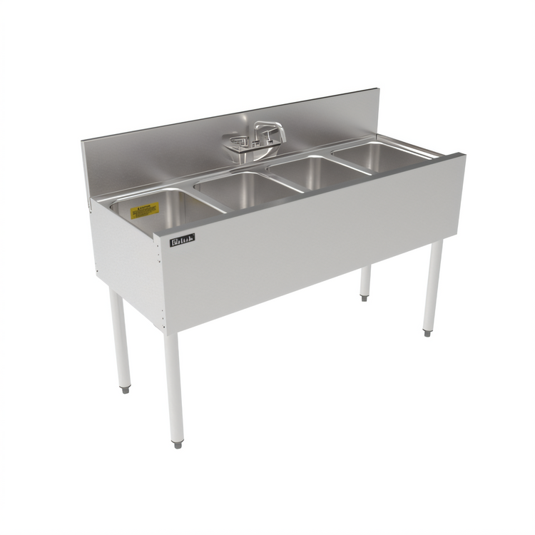 Product image #2 for Top Shelf TS Series 4-Compartment Stainless Steel Underbar Sink Unit with 6-Inch Backsplash, 48 Inch Wide