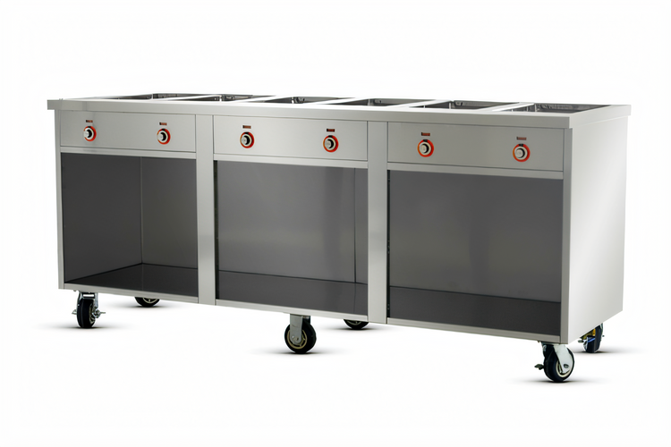 Product image #2 for FWE Handy Line 6-Well Mobile Heated Wet Serving Cabinet with Open Base and Drain