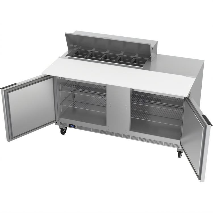 Product image #2 for Beverage-Air 60-Inch Two-Section Sandwich Prep Table with 17-Inch Cutting Board and 10-Pan Top