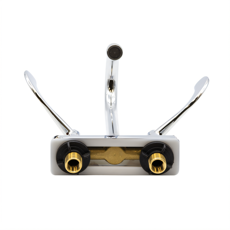 Product image #2 for Advance Tabco K-56 Heavy Duty 4" OC Deck-Mounted Gooseneck Faucet with Wrist Handles