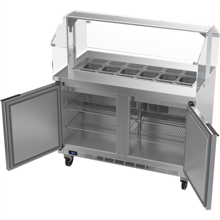 Product image #2 for Beverage-Air 48-Inch Sandwich Prep Table With Sneeze Guard, 2-Section, 12-Pan, Self-Contained Refrigeration
