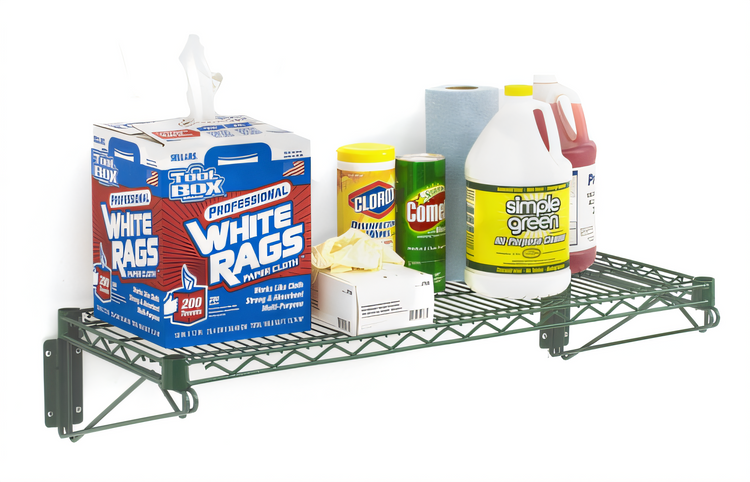 Product image #2 for Olympic Wall-Mounted Wire Shelf Kit with 14" x 36" Shelf and 14" Wall Brackets, Green Epoxy Coated