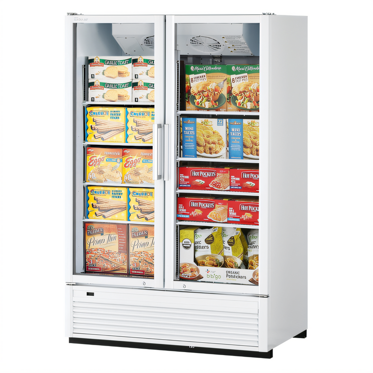 Product image #2 for Turbo Air Super Deluxe 2-Section Glass Door Freezer Merchandiser, 42.1 Cu. Ft., Bottom-Mounted Self-Contained Refrigeration