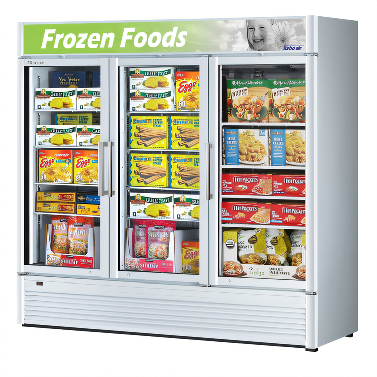 Product image #2 for Turbo Air Super Deluxe Three-Section Glass Door Merchandiser Freezer, 60.43 Cu. Ft., Bottom-Mount, 115V