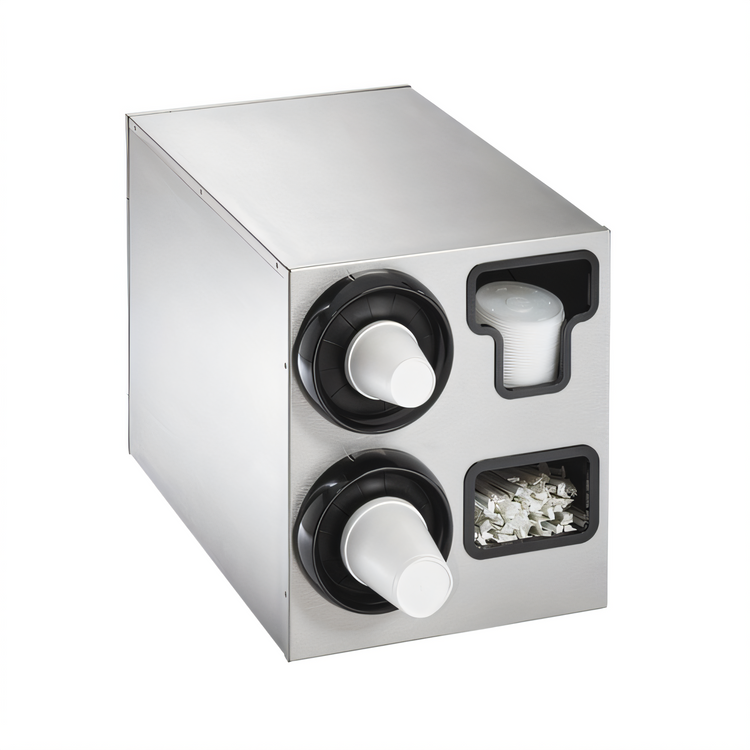 Product image #2 for Vollrath 2-High Vertical Countertop Stainless Steel Cup Dispenser Cabinet with Lid Holder and Straw Pocket