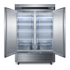 Thumbnail image #2 for Summit Commercial SCFF497 Upright Reach-In All-Freezer, 49 Cu. Ft., Two-Section, Stainless Steel, Solid French Doors