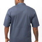 Thumbnail image #2 for Chef Works Montreal JLCV-BLU-XS Double-Breasted Short-Sleeve Chef Coat with Cool Vent Back Yoke, Blue, XS