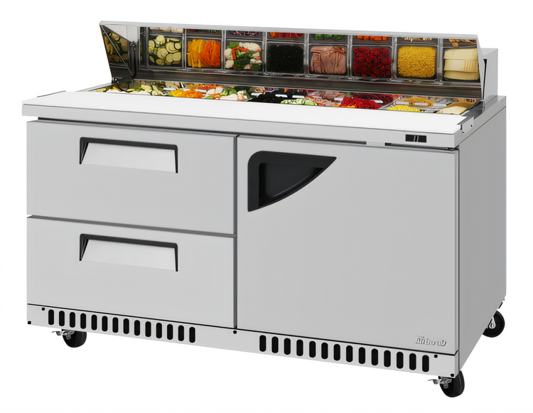 Product image #2 for 60-Inch Two-Section Front-Breathing Sandwich/Salad Prep Table with 16-Pan Top Opening, 1 Door and 2 Drawers