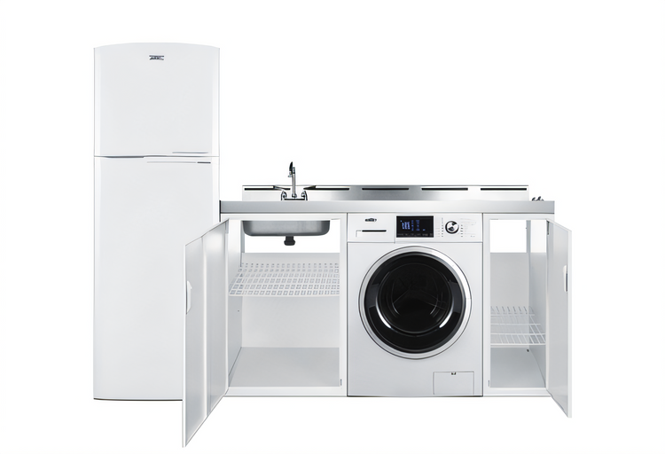Product image #2 for Summit Appliance 83-Inch All-In-One Kitchenette with 2-Burner Coil Cooktop, 22-Inch Full-Size Refrigerator/Freezer, Washer/Dryer Combo, Sink and Faucet