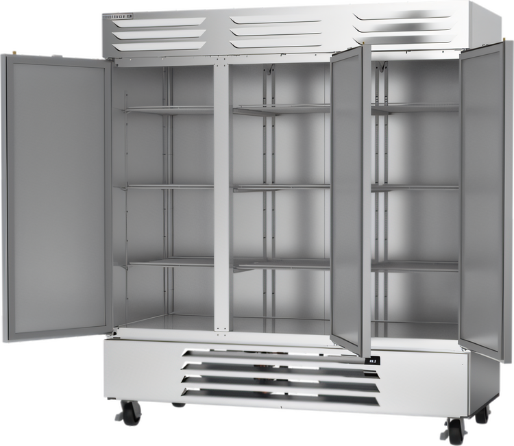 Product image #2 for Beverage-Air Vista® Series Three-Section Reach-In Refrigerator, 70.19 Cu. Ft., Solid Doors, Bottom-Mount Self-Contained