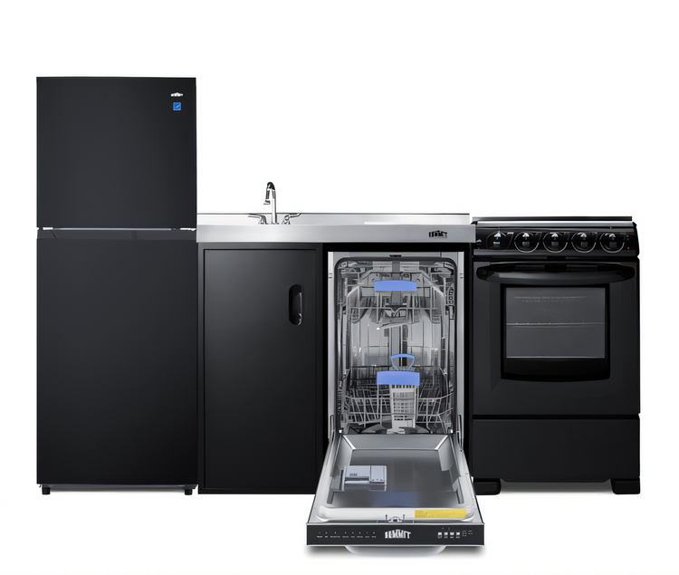 Product image #2 for Summit Appliance 80-Inch All-in-One Kitchenette with Full-Size Refrigerator-Freezer, 18-Inch Dishwasher, 4-Burner Electric Range, and Sink