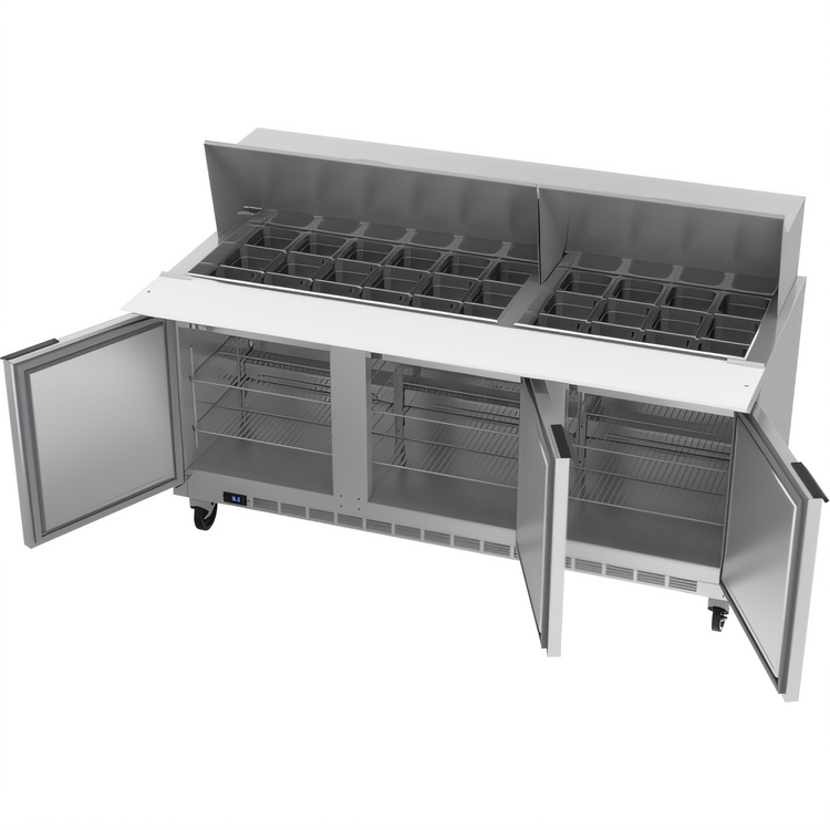 Product image #2 for Beverage-Air 72-Inch Three-Section Mega Top Refrigerated Prep Table with 30-Pan Opening
