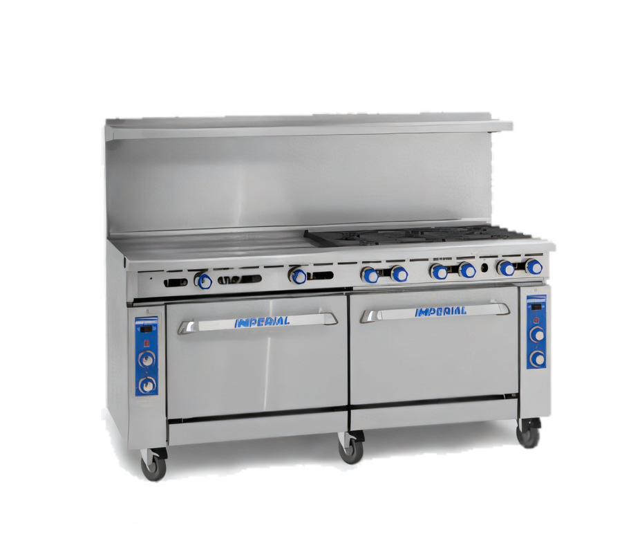 Product image #1 for Imperial Pro Series 72-Inch Gas Restaurant Range with 8 Open Burners, 24-Inch Griddle, and 2 Standard Ovens
