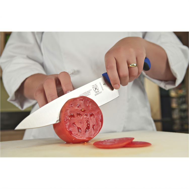 Product image #2 for Mercer Culinary Millennia Colors 8-Inch Stamped High-Carbon Japanese Steel Chef's Knife with Blue Non-Slip Handle