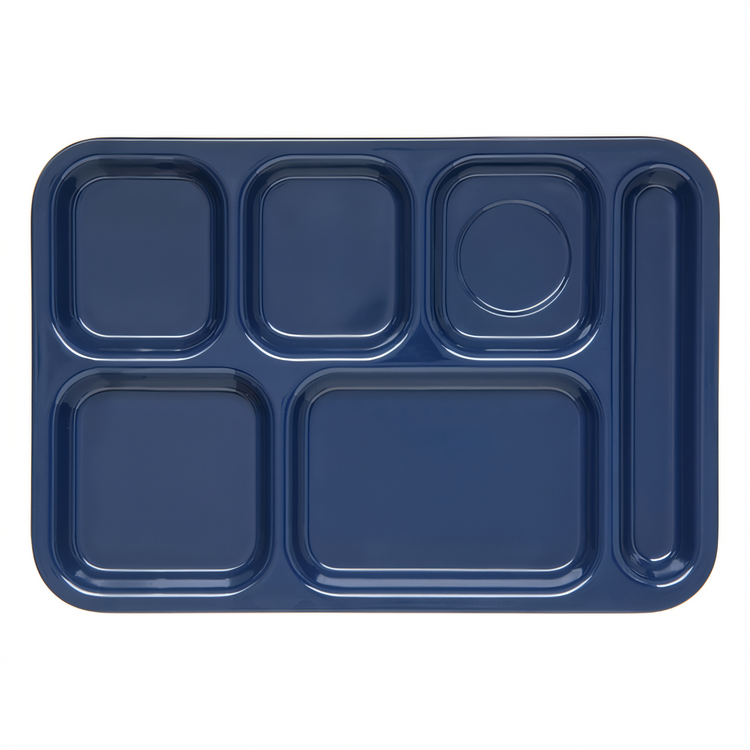 Product image #2 for Carlisle Right-Handed 6-Compartment Rectangular Melamine Tray, 14-1/2 x 10 Inch, Dark Blue