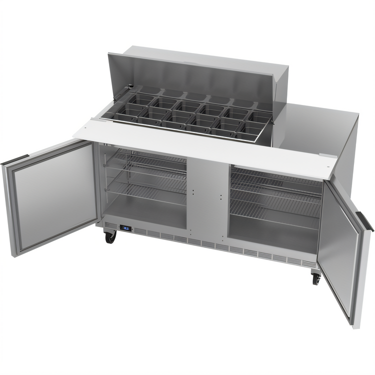 Product image #2 for Beverage-Air 60-Inch Two-Section Mega Top Sandwich Prep Table Refrigerator, 18-Pan, 2-Door