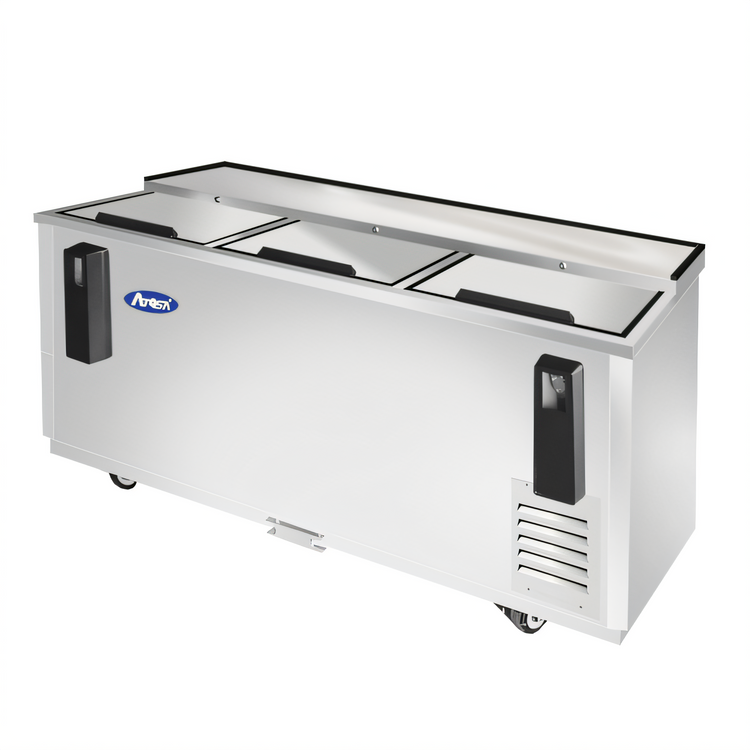 Product image #2 for Atosa 80 1/2-Inch Horizontal Stainless Steel Bottle Cooler, 21.2 Cu. Ft., 3 Sliding Lids, Side-Mount Refrigeration