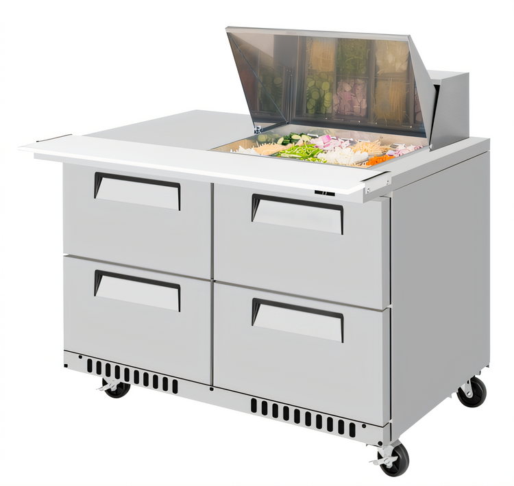 Product image #2 for Turbo Air Super Deluxe 48-1/4-Inch 2-Section Refrigerated Prep Table Workstation with 4 Drawers