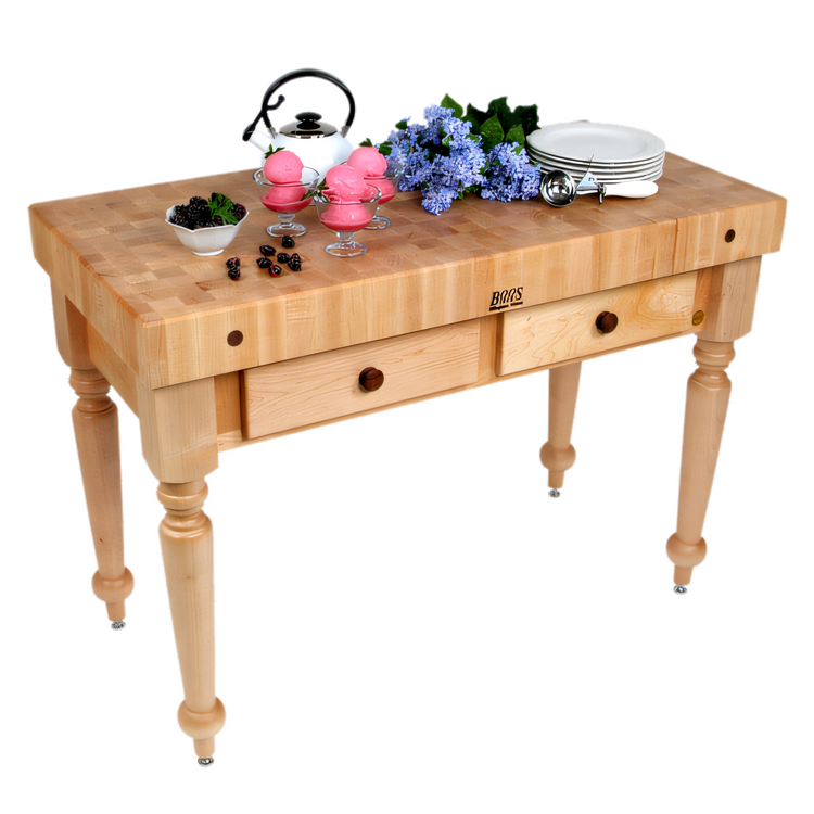 Product image #2 for John Boos Cucina Rustica 30-Inch x 24-Inch Butcher Block Work Table with 4-Inch End Grain Maple Top and 1 Drawer