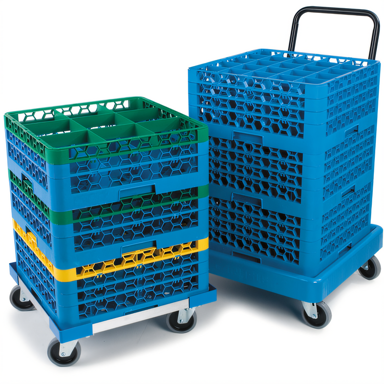 Product image #2 for OptiClean Single-Stack Polypropylene Glass Rack Dolly with Push Handle, Black, 350 lb Capacity