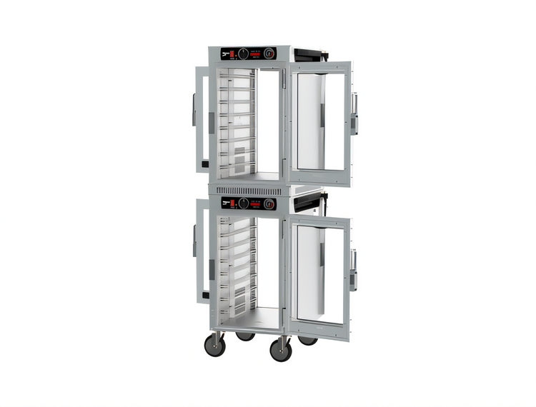 Product image #2 for Metro HotBlox Narrow Dual-Cavity Pass-Thru Insulated Holding Cabinet, 16-Pan, Analog, Clear Front & Rear Doors, Mobile