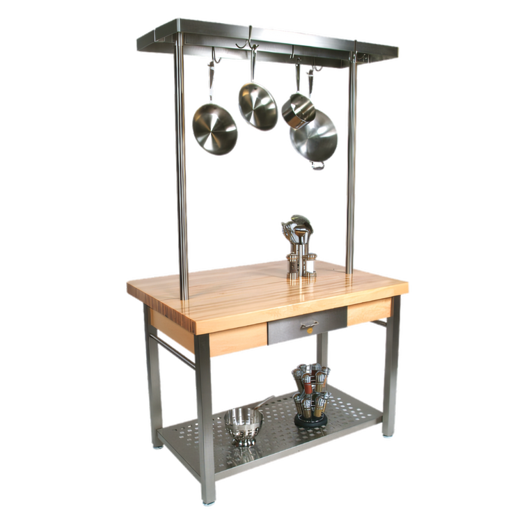 Product image #2 for John Boos Cucina Grande 48 x 28-Inch Northern Hard Rock Maple Top Work Table with Stainless Steel Undershelf, Drawer and Towel Bars