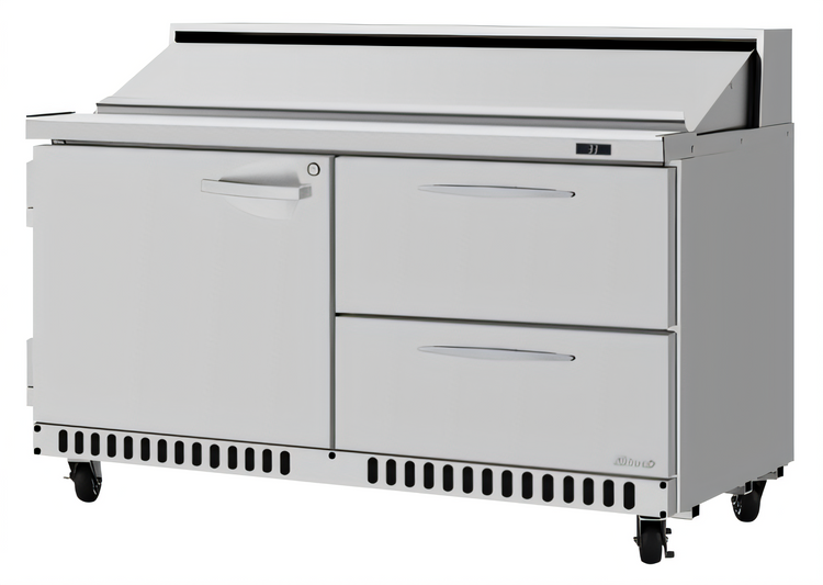 Product image #2 for Turbo Air PRO Series Front Breathing Two-Section Sandwich/Salad Prep Table with 16-Pan Opening, 1 Door and 2 Drawers