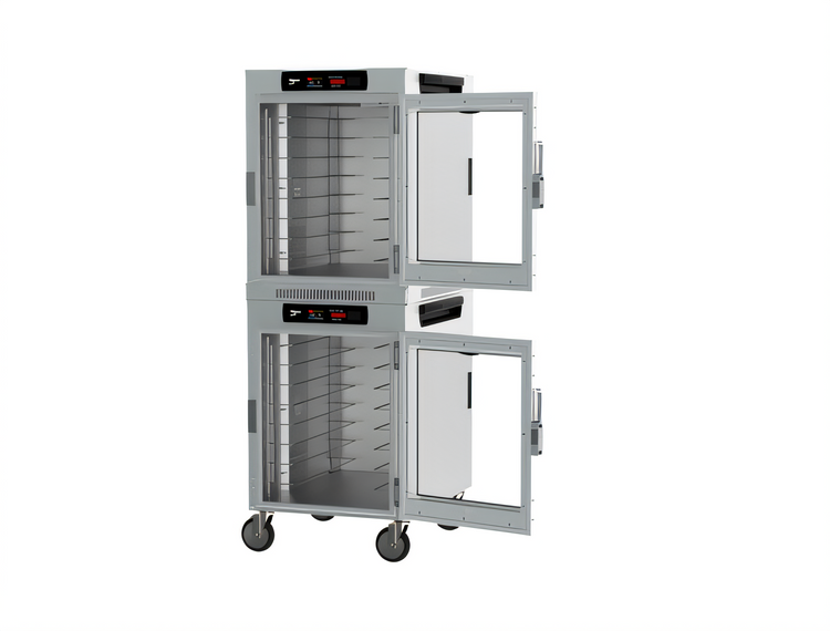 Product image #2 for Metro HotBlox Wide 16-Pan Stacked Dual Cavity Mobile Insulated Holding Cabinet with Clear Doors and 2.4-Inch Touchscreen Controls