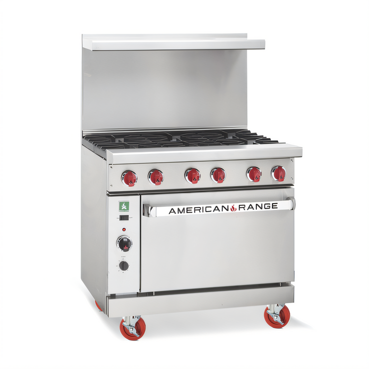 Product image #2 for American Range ARGF-6 36-Inch Green Flame Commercial Gas Range with 6 Open Burners and Standard Oven