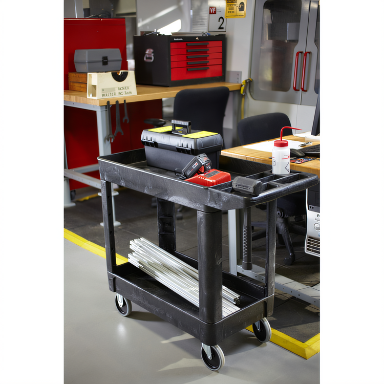 Product image #2 for Rubbermaid Commercial 2-Shelf Heavy-Duty Utility Bus Cart, 500 lb. Capacity, Black