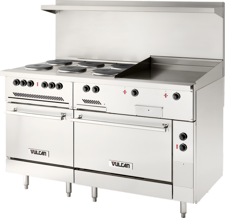Product image #2 for Vulcan 60-Inch Electric Restaurant Range with 6 French Plates, 24-Inch Griddle, One Oversized Oven and One Standard Oven, 240V