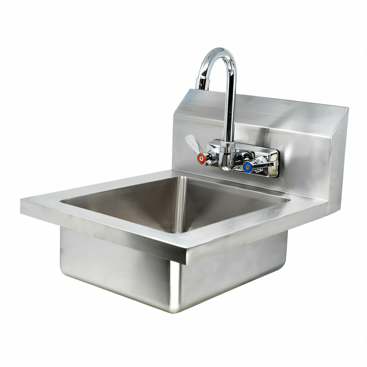 Product image #2 for Omcan USA Wall-Mounted Hand Sink with 10 x 14 x 5-Inch Bowl, 4-Inch Low Lead Gooseneck Faucet, 304 Stainless Steel
