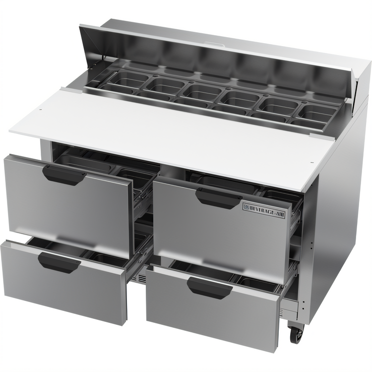 Product image #2 for Beverage-Air SPED48HC-12C-4 Two-Section 48-Inch Sandwich Prep Table with 4 Drawers and 17-Inch Cutting Board