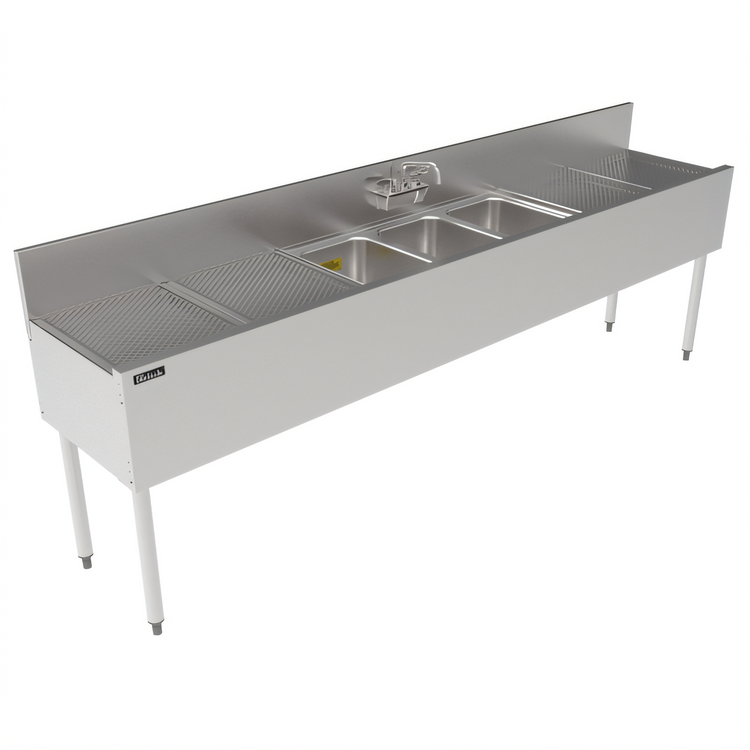 Product image #2 for Top Shelf TS Series 96-Inch Stainless Steel Underbar Triple-Compartment Sink Unit with Dual Drainboards