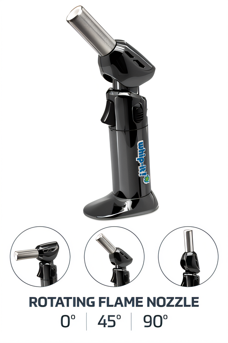 Product image #2 for Whip-It! Flex Adjustable Head Kitchen Torch with Rotating Flame Nozzle, Black Chrome