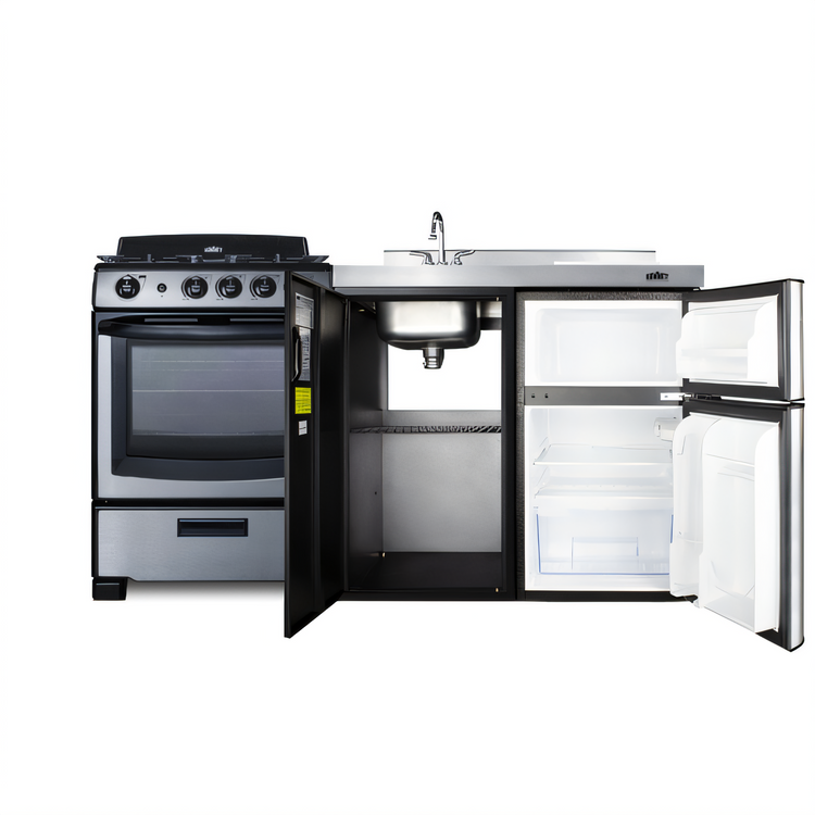 Product image #2 for Summit Appliance 63-Inch All-In-One Kitchenette with 24-Inch Gas Range, Refrigerator, Sink and Stainless Steel Countertop