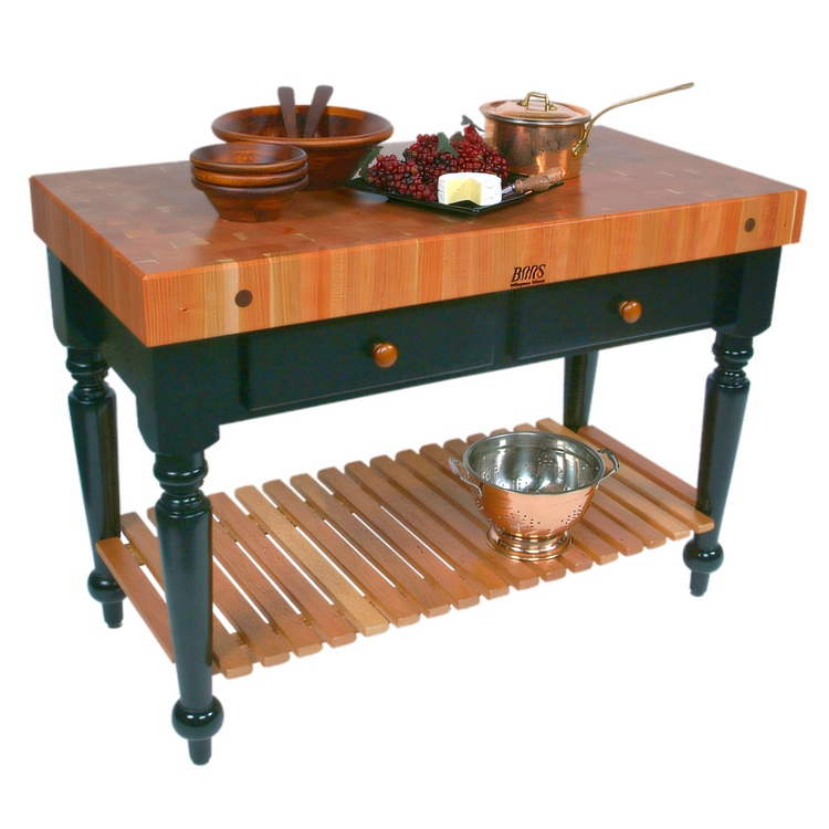 Product image #2 for John Boos Rouge et Noir Le Rustica 30-Inch x 24-Inch American Cherry End Grain Island Work Table with Drawer and Slatted Undershelf