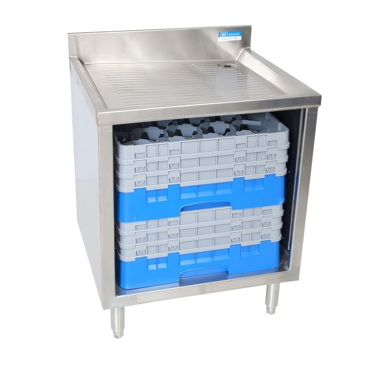 Product image #2 for BK Resources 24 Inch Underbar Glass Rack Unit with Drainboard Top and Open Front Base