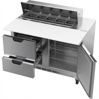 Beverage-Air 48-Inch Two-Section Sandwich Top Refrigerated Prep Table with 10-Pan Rail, 1 Door, and 2 Drawers