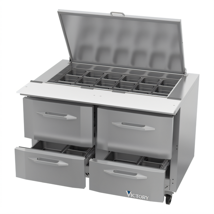 Product image #2 for Victory UltraSpec V-Core 48-Inch Two-Section Big Top Sandwich Prep Refrigerator with 4 Drawers
