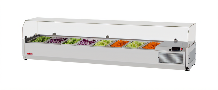 Product image #2 for Turbo Air E-Line Countertop Refrigerated Salad Prep Table with Clear Hood, 8 1/3-Size Pan Capacity